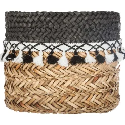 Cesto decorativo seagrass com pompons 26cm