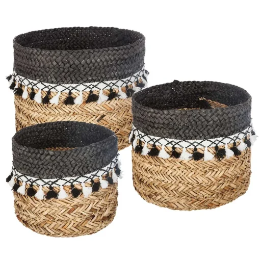 Cesto decorativo seagrass com pompons 34cm