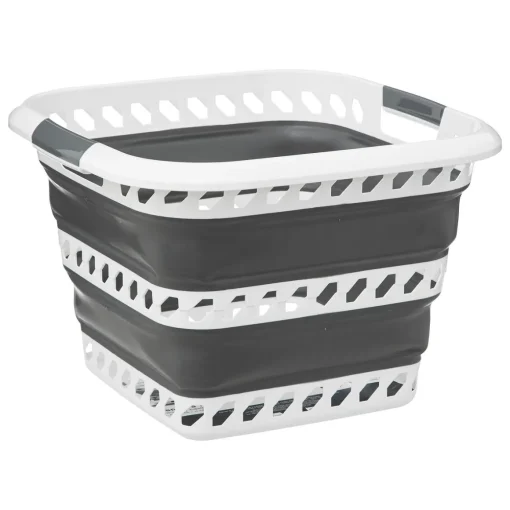 Cesto dobrável branco e cinza 40l