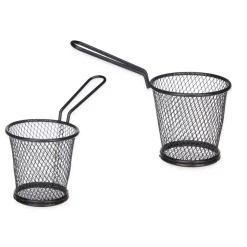 Cesto para servir preto em metal com pega