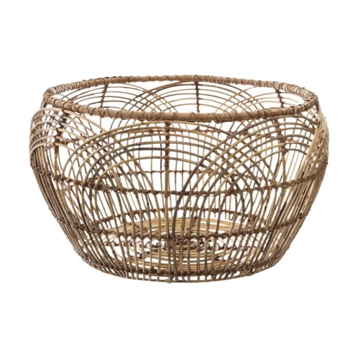 Cesto redondo bege em rattan 28x47cm