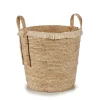 Cesto Redondo Palha Bege Com Pelo 33x34cm