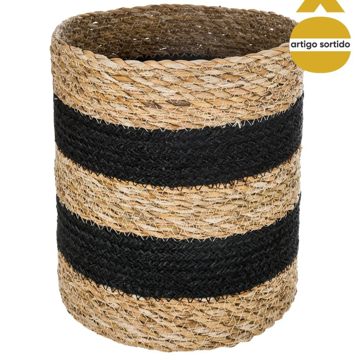 Cesto seagrass natural e preto 18x18cm