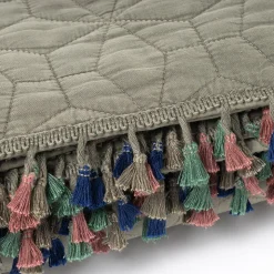 Colcha STONEWASHED verde com franjas 220x240cm