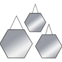 Conjunto 3 Espelhos Hexagonais Pretos