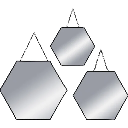 Conjunto 3 Espelhos Hexagonais Pretos