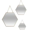 Conjunto 3 espelhos hexagonais dourados