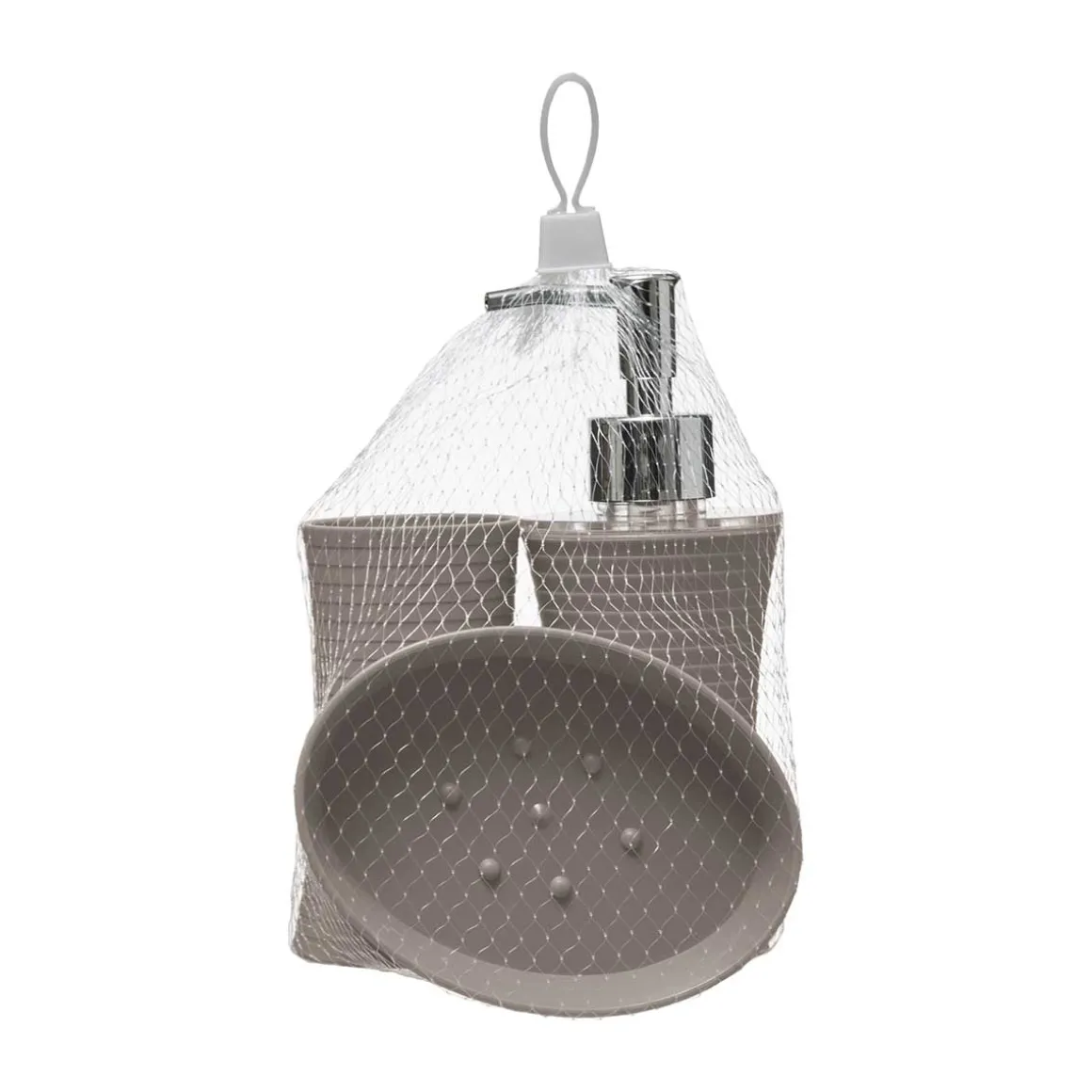 Conjunto de 3 acessórios wc riscas taupe