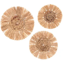 Conjunto de 3 bases decorativas redondas em ráfia
