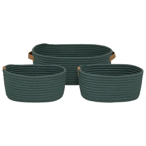 Conjunto de 3 cestos de arrumação verde DUO