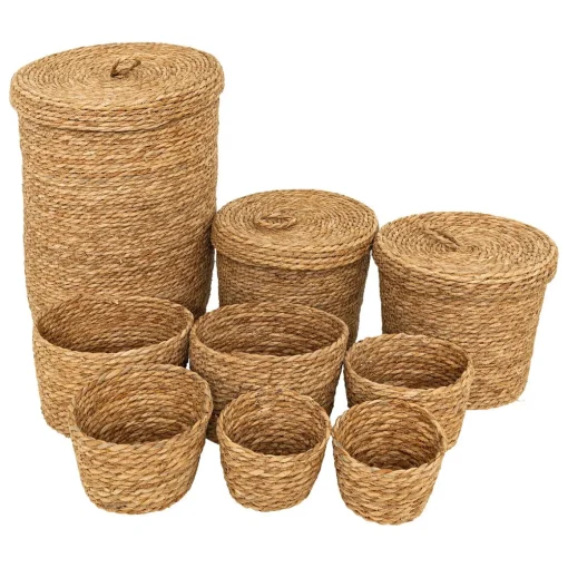 Conjunto de 9 cestos em ráfia bege LIT