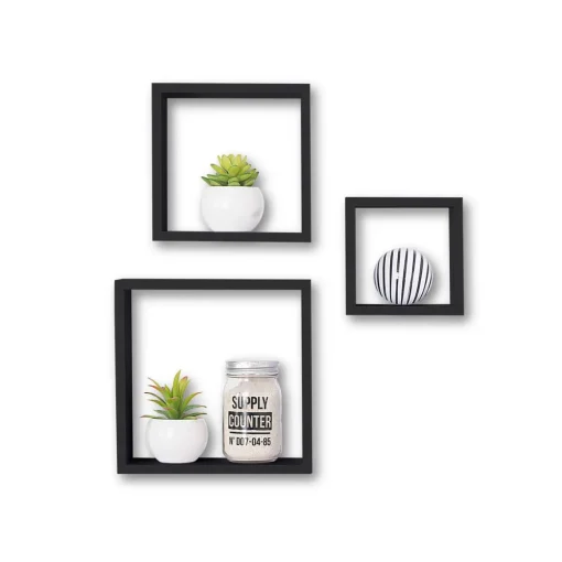 Conjunto de 3 estantes kit pretas 15/20/25cm