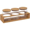 Conjunto de 3 frascos vidro 0,4l com suporte bambu