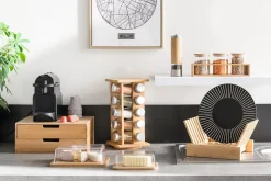 Conjunto de 3 frascos vidro 0,4l com suporte bambu