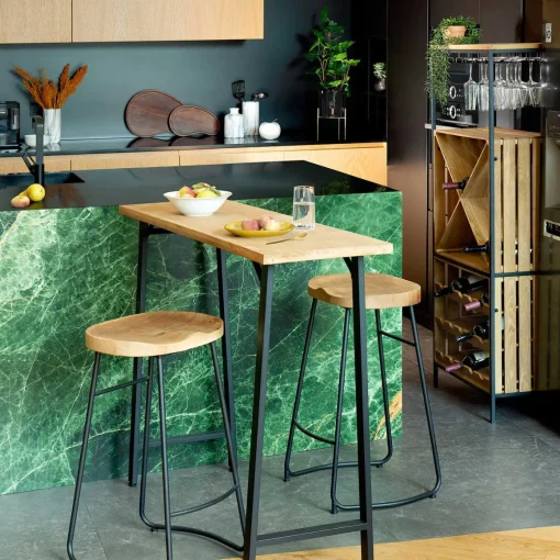 Conjunto de bar HAZEL mesa e 2 bancos em madeira e metal