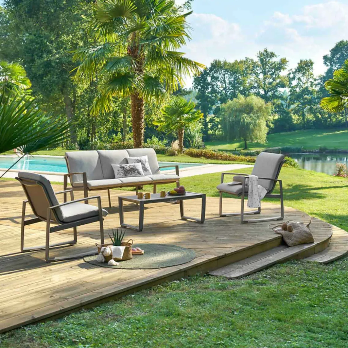 Conjunto de jardim BOREANE castanho em alumínio