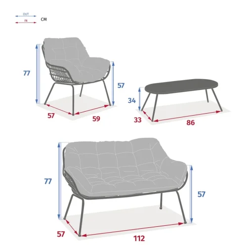 Conjunto de jardim PAOPAO cinza graphite para 4 pessoas