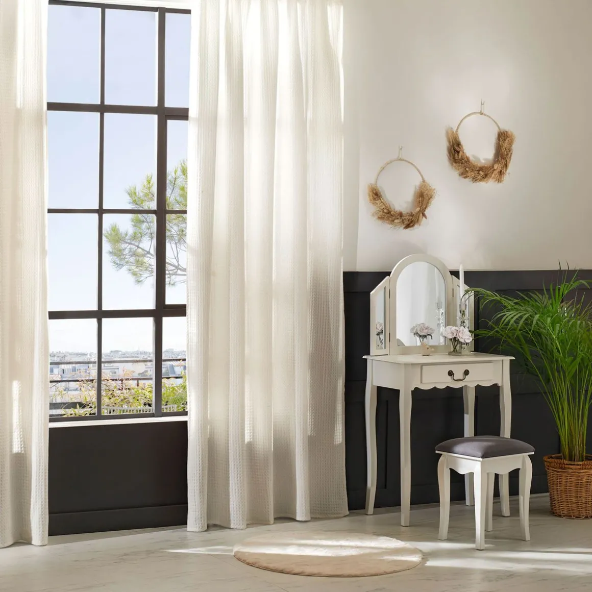 Cortina THE FLORAL waffle branca 130x260cm