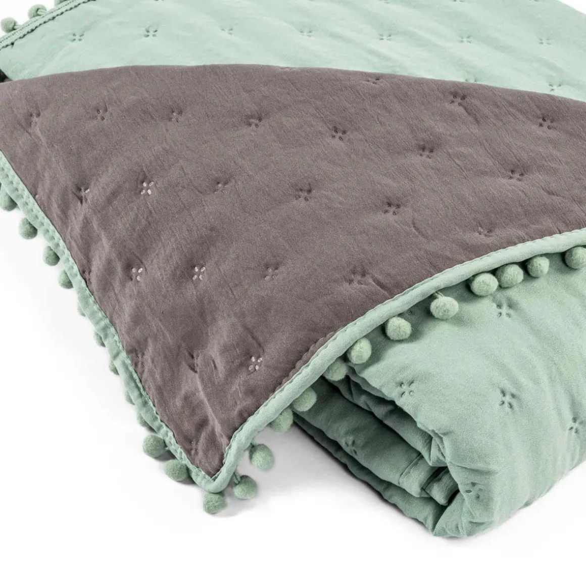 Edredão BEAR reversível verde água e cinza 140x220cm