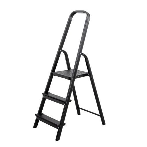 Escadote preto com 3 degraus em alumínio 130cm
