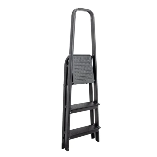 Escadote preto com 3 degraus em alumínio 130cm