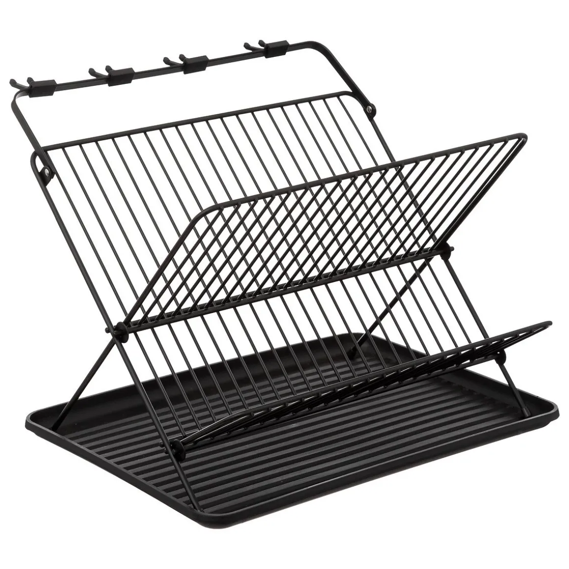 Escorredor de loiça preto em metal com 2 níveis