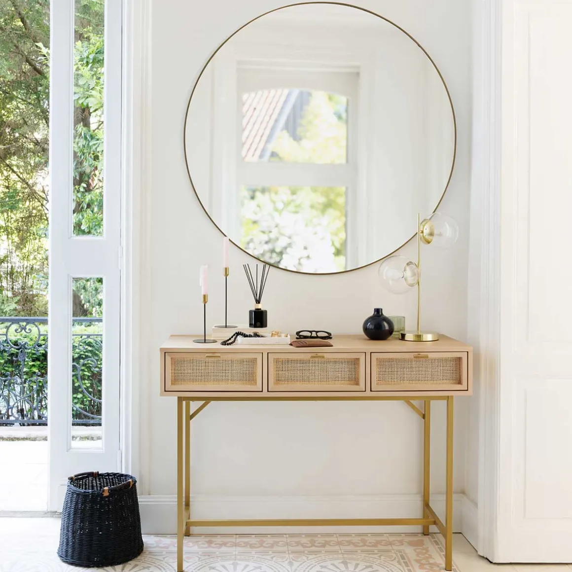 Espelho de parede ALICE redondo dourado 110cm