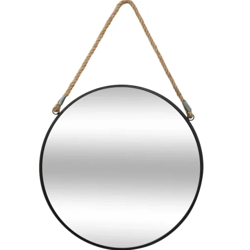 Espelho de parede ETNIC redondo preto com corda 55cm