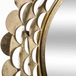 Espelho de parede flor em metal dourado