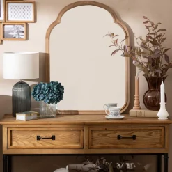 Espelho de parede LORENZA castanho em madeira