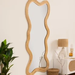 Espelho de parede MAGGIE bege em rattan 179,5cm