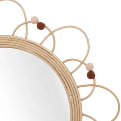 Espelho POMME bege em rattan com pompons 38cm