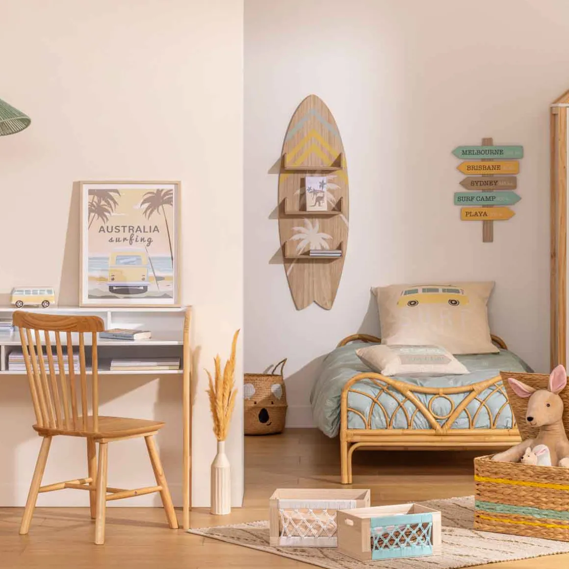 Estante em forma de prancha de surf AUSTRALIE bege 112cm