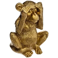 Estatueta macaco sábio cego dourada