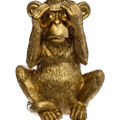 Estatueta macaco sábio cego dourada