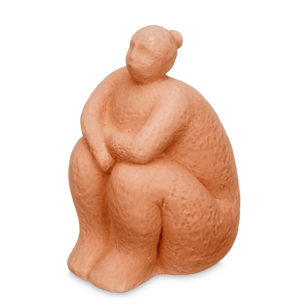 Estátua cor de tijolo em forma de mulher sentada em cerâmica