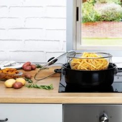 Fritadeira com cesto e tampa em vidro