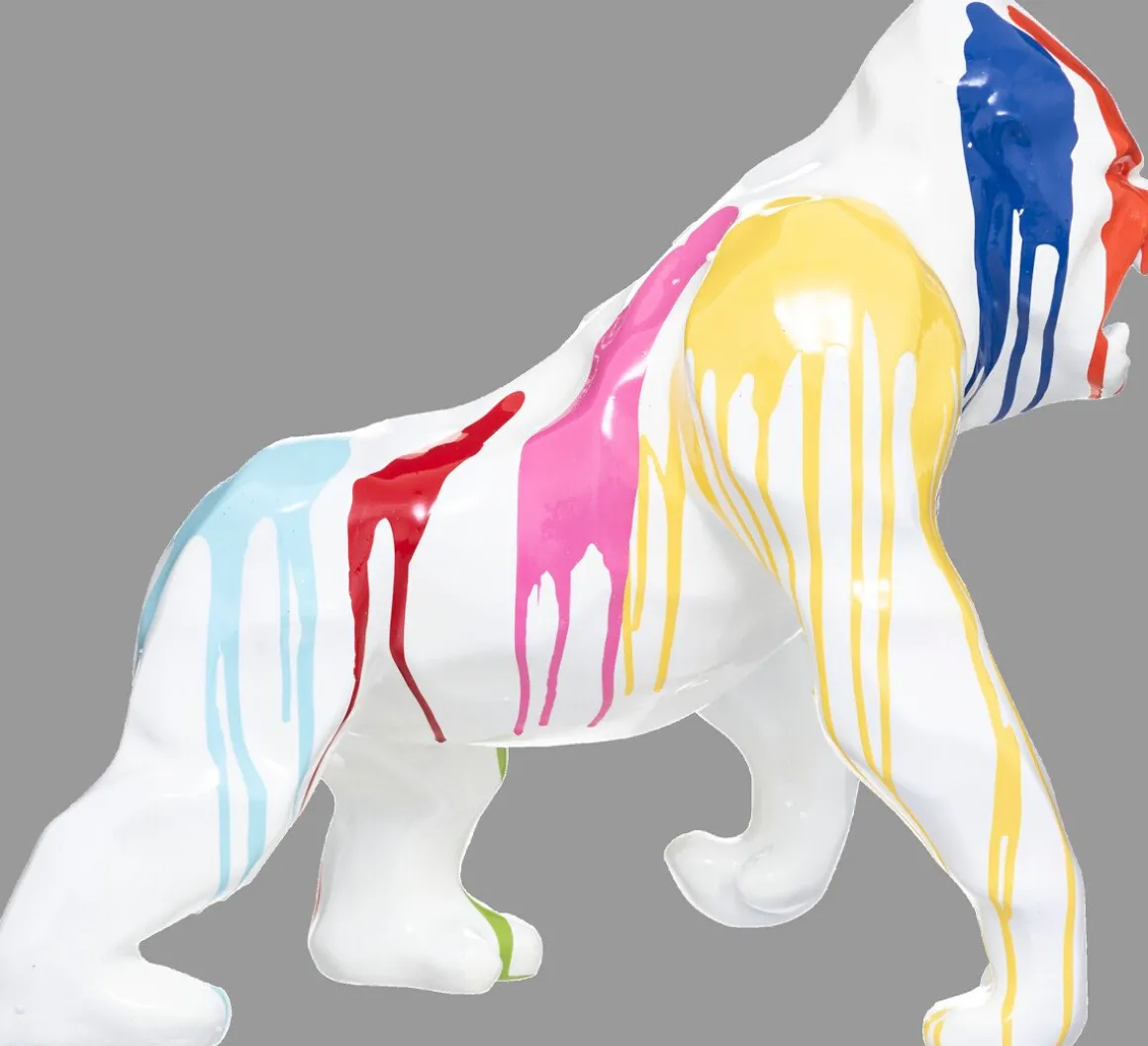 Gorila decorativo em resina branco com riscas coloridas