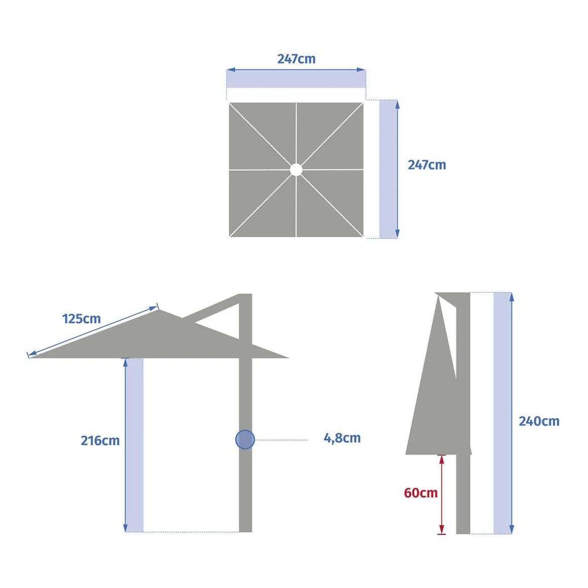Guarda-sol MANOA descentrado âmbar 2,5m