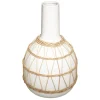 Jarra branca em cerâmica e decoração em rattan 29cm