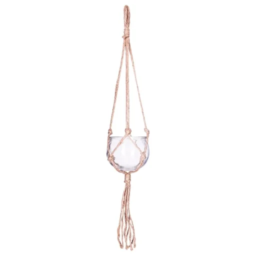 Jarra suspensa globo de vidro com corda em ráfia