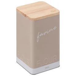 Lata bege em metal para farinha