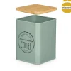 Lata verde de metal com tampa bambu 13,5cm