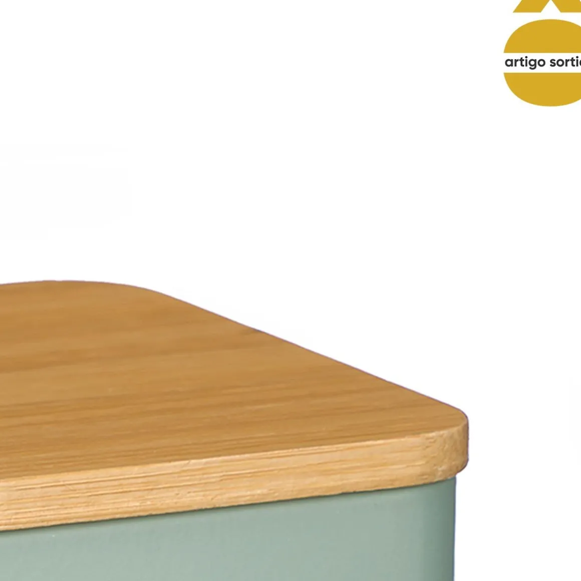 Lata verde de metal com tampa bambu 13,5cm