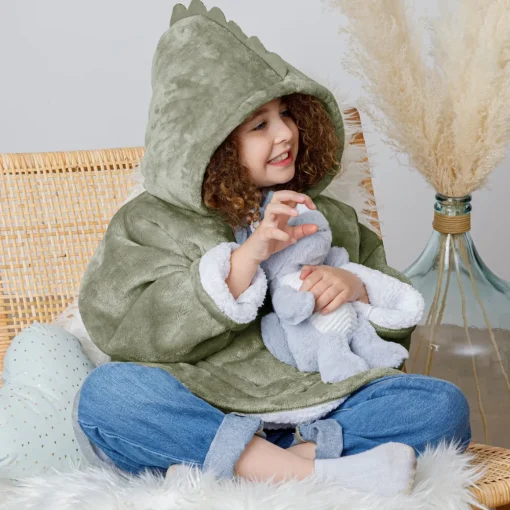 Manta camisola com capuz cinza verde 3-10 anos