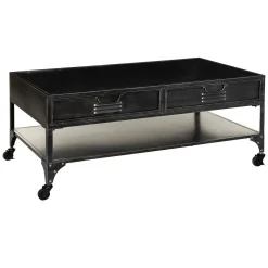 Mesa de centro com 4 gavetas SEVIN cinza escuro em metal