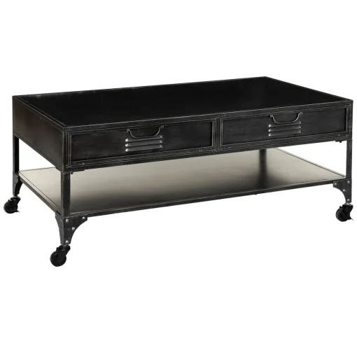 Mesa de centro com 4 gavetas SEVIN cinza escuro em metal