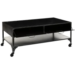 Mesa de centro com 4 gavetas SEVIN cinza escuro em metal