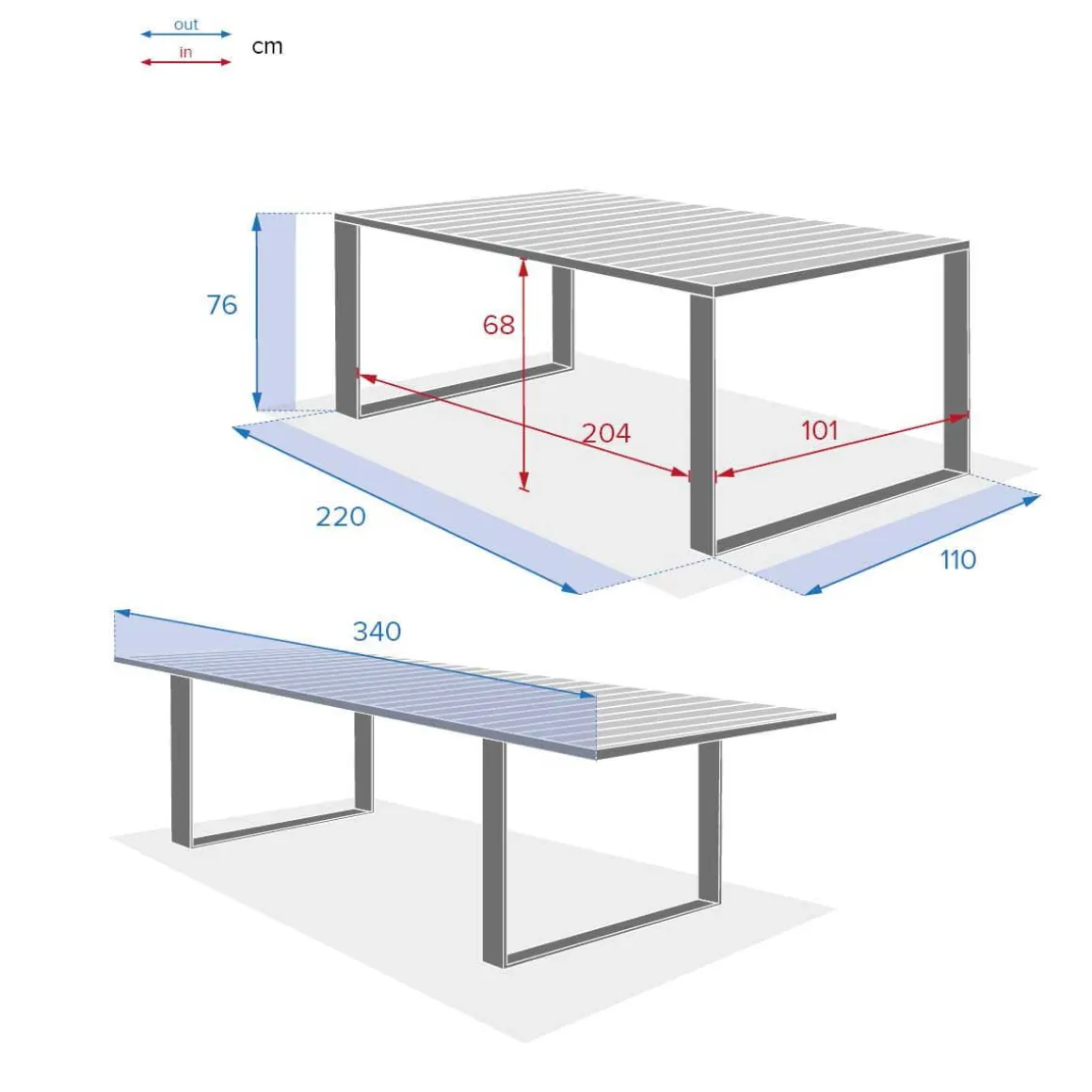 Mesa extensível corvo em alumínio e madeira acácia 220-340cm