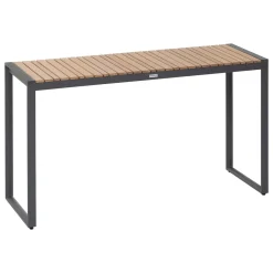 Mesa lensia em alumínio e madeira eucalipto